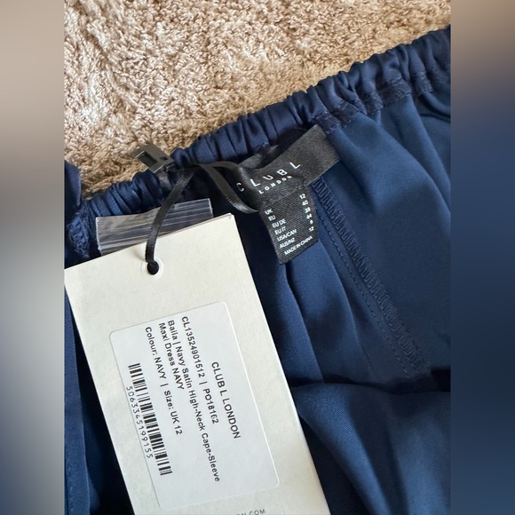 BAILA
Navy Satin High-Neck Cape-Sleeve Maxi Dress - Picture 4 of 5